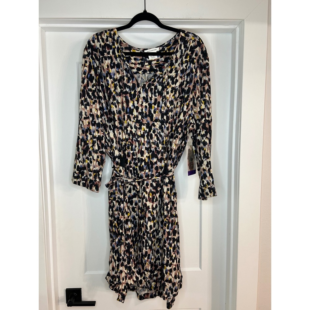 Beachlunchlounge Womens XXL Abstract Animal Print Tassel Tie Belt Dress NEW